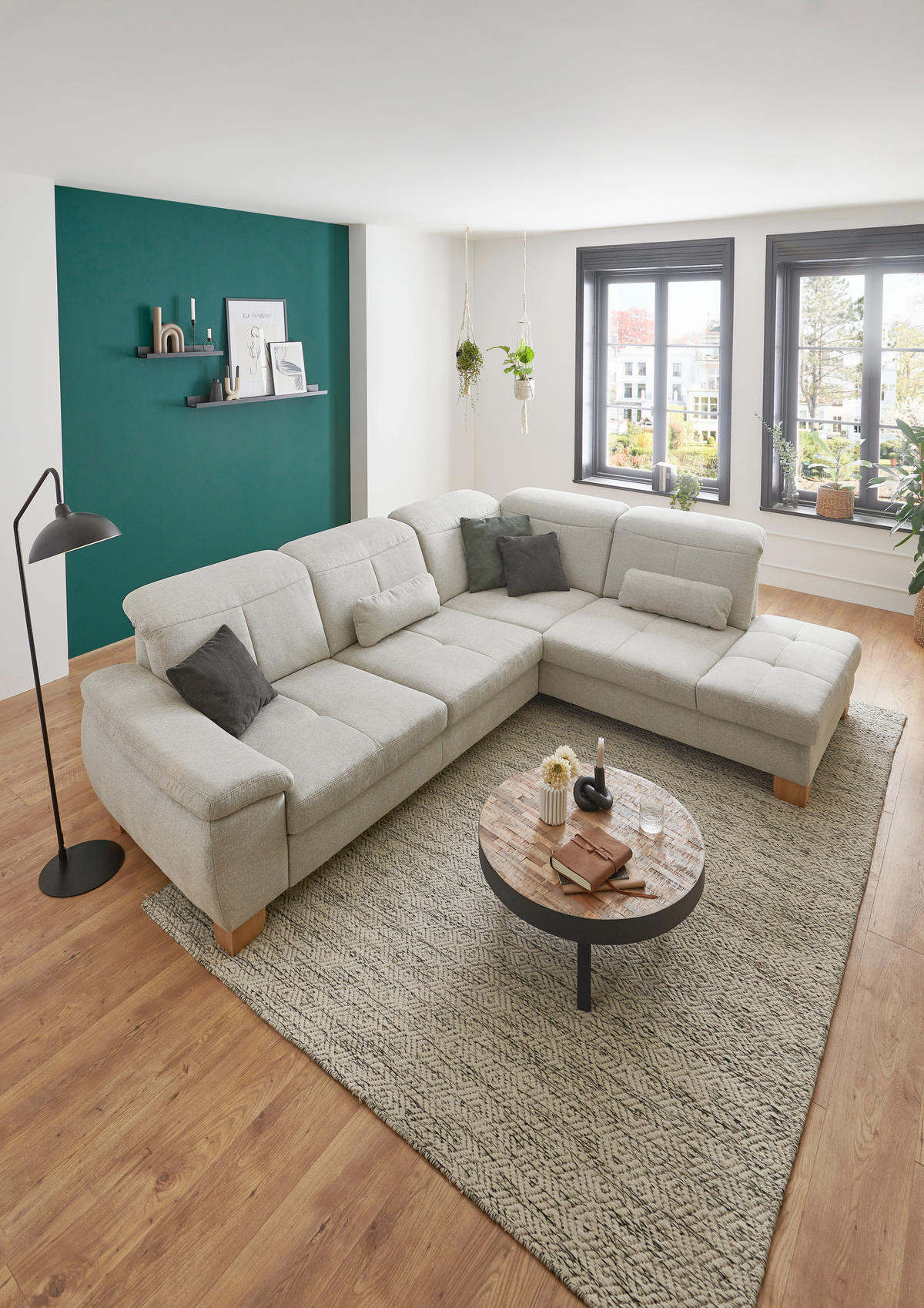 ECKSOFA in Flachgewebe Ecru  - Wildeiche/Ecru, Natur, Holz/Textil (301/243cm) - Voleo