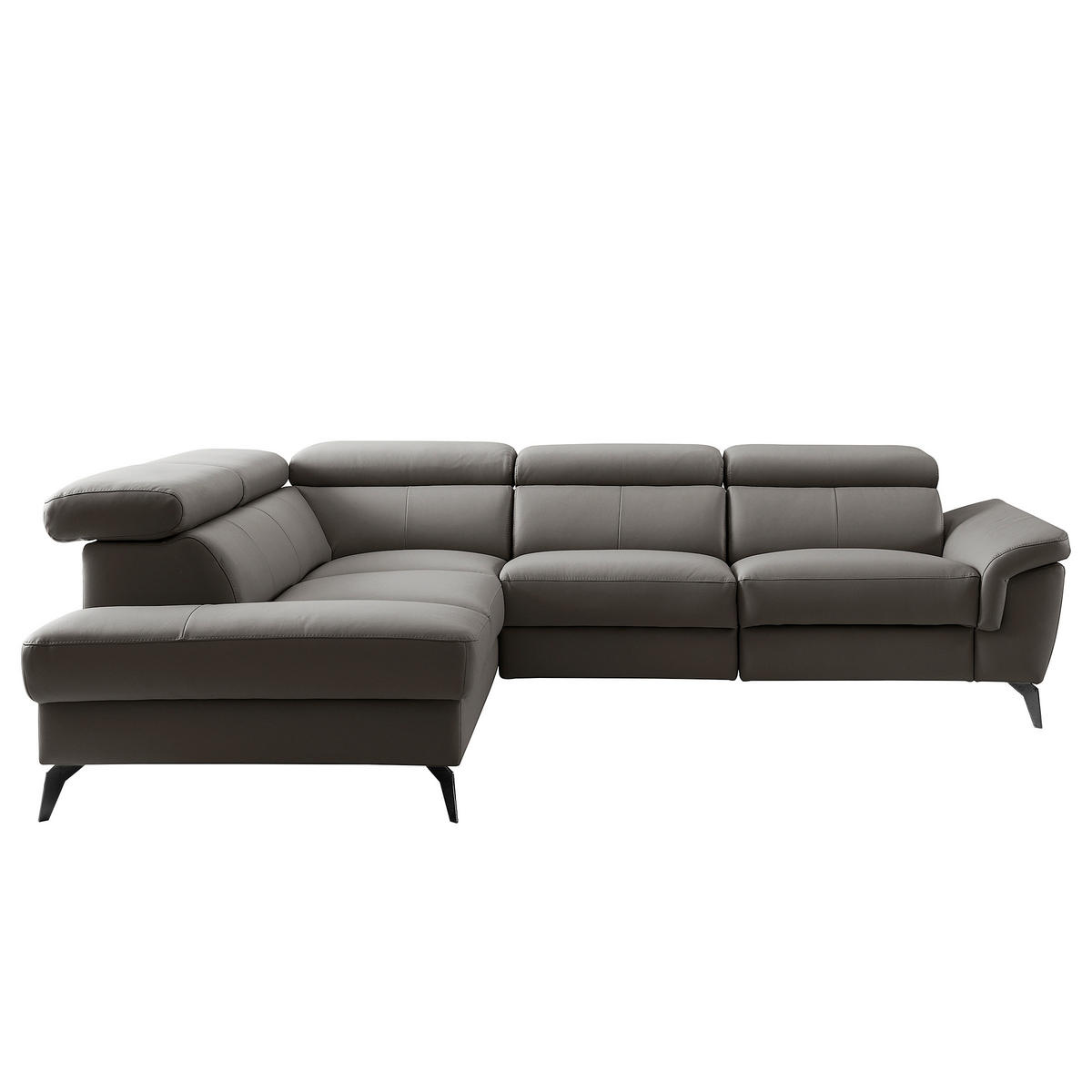 ECKSOFA SONO in Lederlook Echtleder Dunkelbraun Bettkasten, Armteilverstellung, Kopfteilverstellung  210/265 cm  - Dunkelbraun/Schwarz, Design, Leder/Textil (210/265cm) - Livetastic