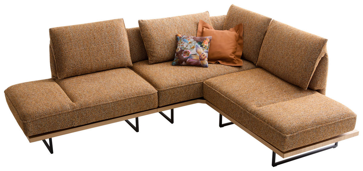 ECKSOFA Dunkelorange Chenille Rücken echt, Armteilverstellung, Relaxfunktion, Drehsitzfunktion  - Dunkelorange/Schwarz, Design, Holz/Textil (252/209cm) - Koinor