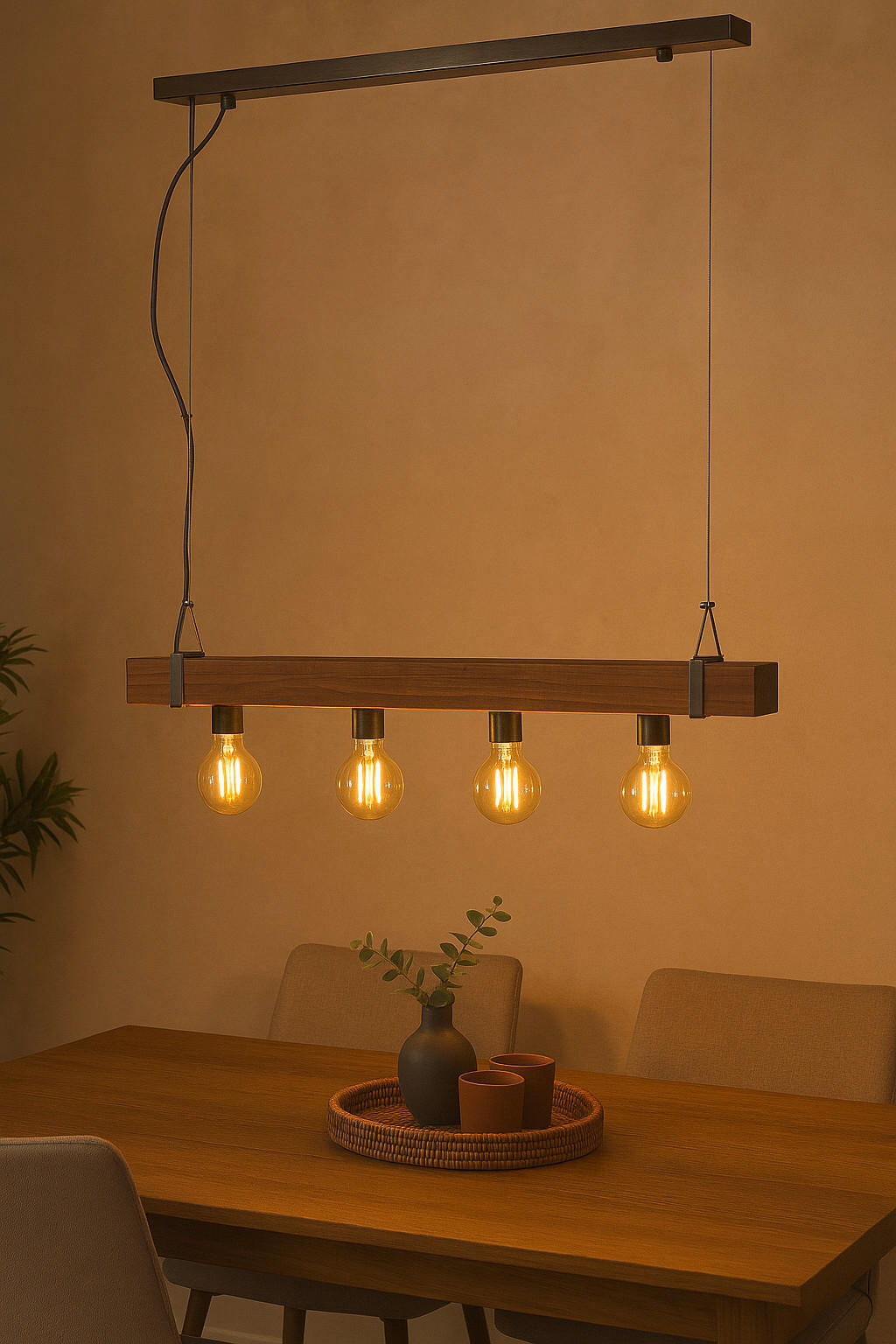 PENDELLEUCHTE 80/110/8 cm   - Dunkelbraun/Schwarz, Natur, Holz/Metall (80/110/8cm) - Brilliant