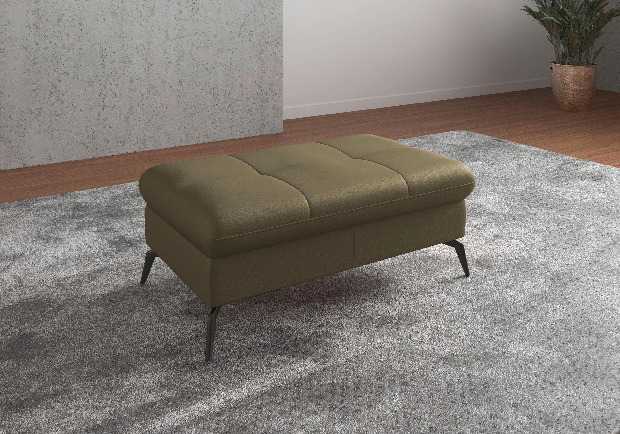 HOCKER Echtleder Olivgrün  - Schwarz/Olivgrün, KONVENTIONELL, Leder/Metall (102/47/69cm) - Sit & More