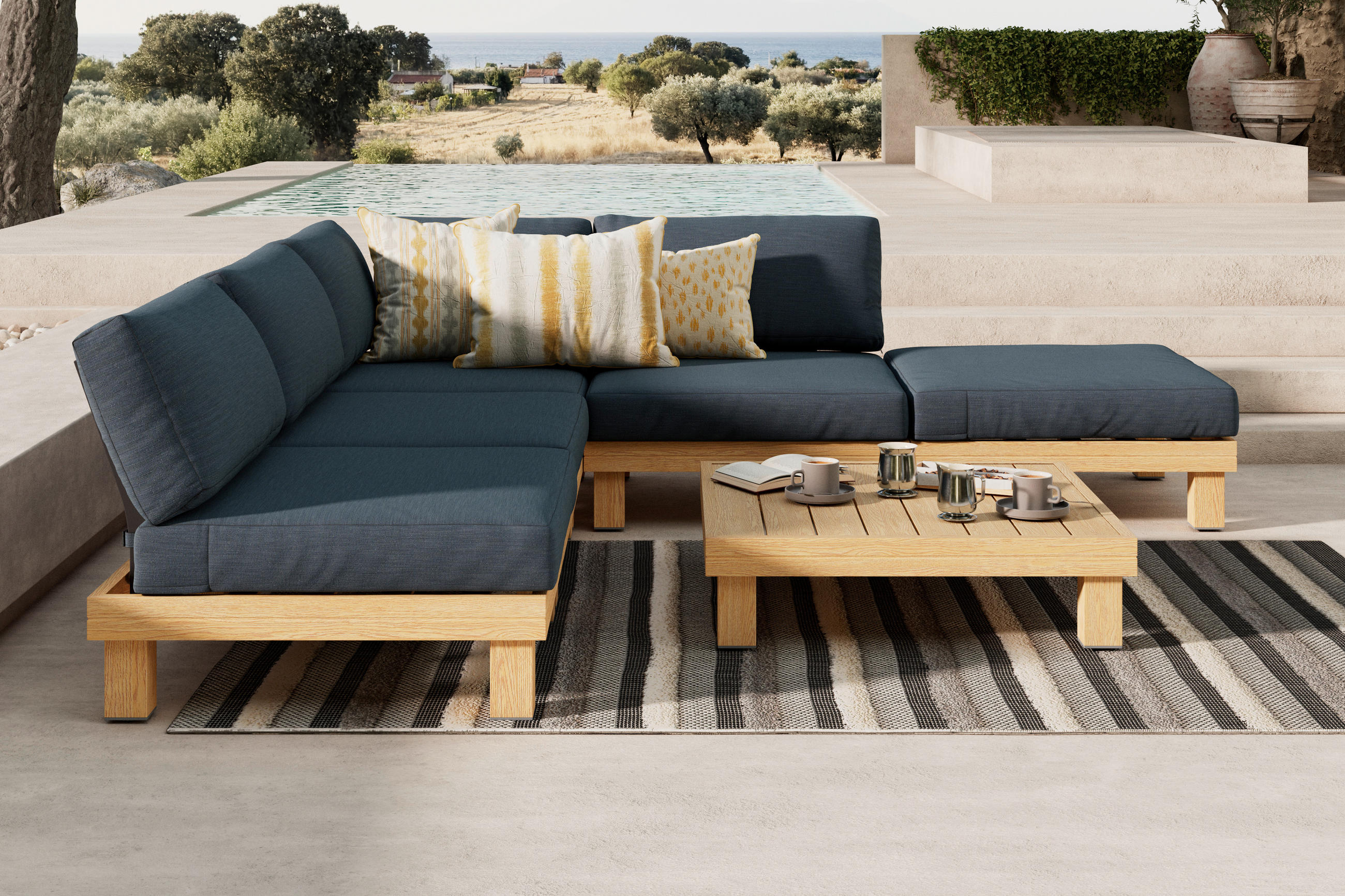 LOUNGE GARNITURA   metal, plastika, tekstil  siva, prirodne boje    - siva/prirodne boje, Moderno, metal/tekstil (237/160cm) - Ambia Garden