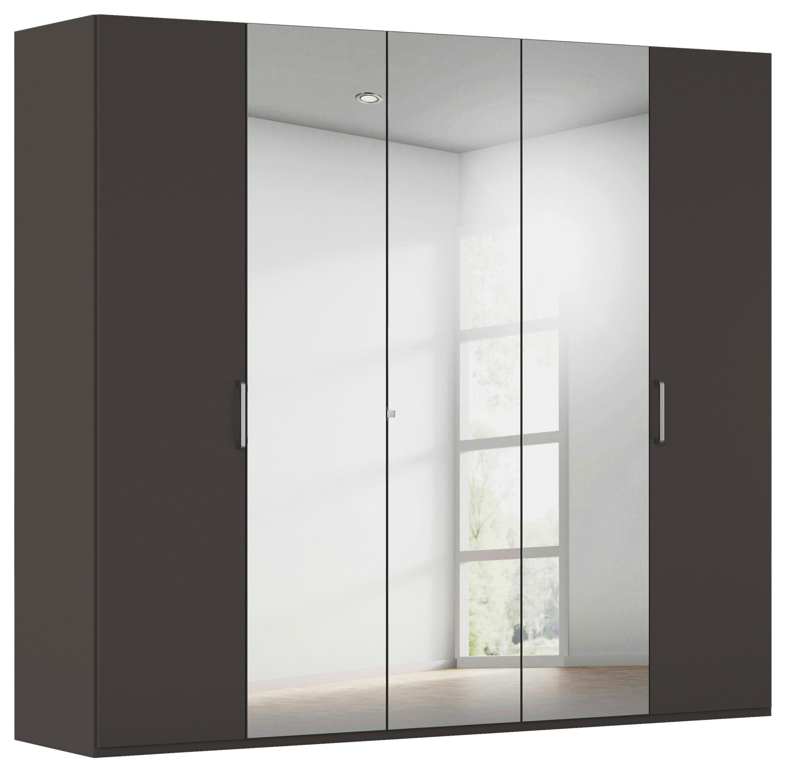 DREHTÜRENSCHRANK 251/235/61 cm,  in Graphitfarben, 5-türig  - Chromfarben/Edelstahlfarben, Basics, Glas/Holzwerkstoff (251/235/61cm) - Novel
