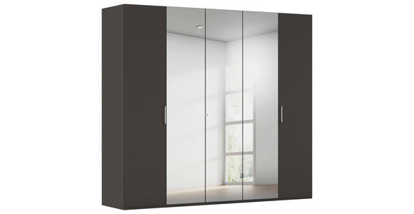 DREHTÜRENSCHRANK 251/235/61 cm,  in Graphitfarben, 5-türig  - Chromfarben/Edelstahlfarben, Basics, Glas/Holzwerkstoff (251/235/61cm) - Novel