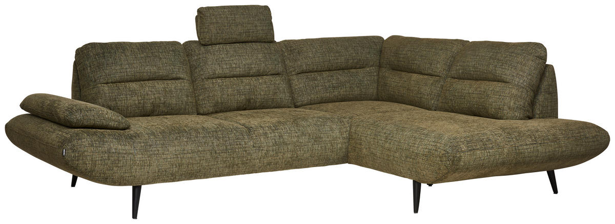 ECKSOFA  in Chenille Olivgrün  286/213 cm  - Schwarz/Olivgrün, Design, Textil/Metall (286/213cm) - Welnova