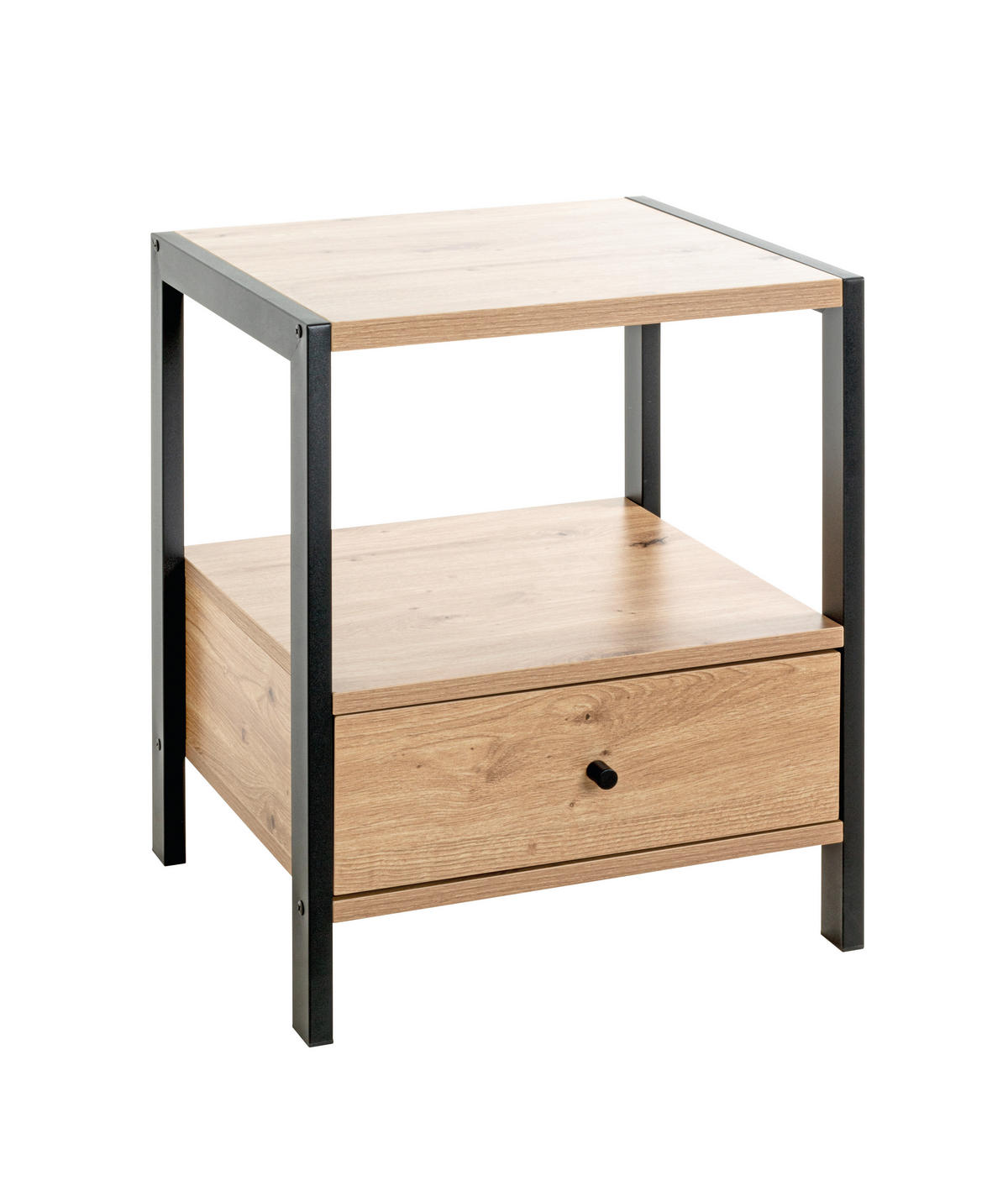 BEISTELLTISCH 48/43/60 cm Schwarz, Eichefarben quadratisch  - Eichefarben/Schwarz, Design, Holzwerkstoff/Metall (48/43/60cm)