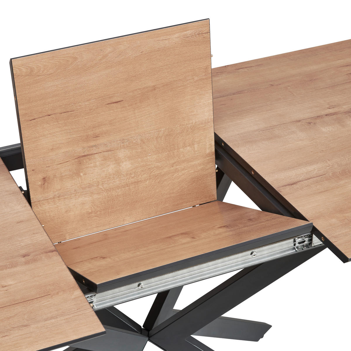 JEDILNA MIZA, barve hrasta  - črna/barve hrasta, Konvencionalno, kovina/leseni material (120-160/76/80cm) - MID.YOU