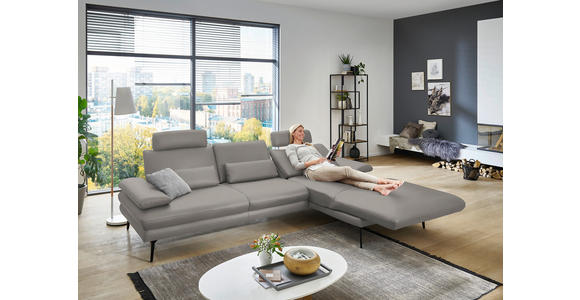 ECKSOFA in Echtleder Silberfarben 310/180 cm - Silberfarben/Schwarz, Design, Leder/Metall (310/180cm) - Dieter Knoll