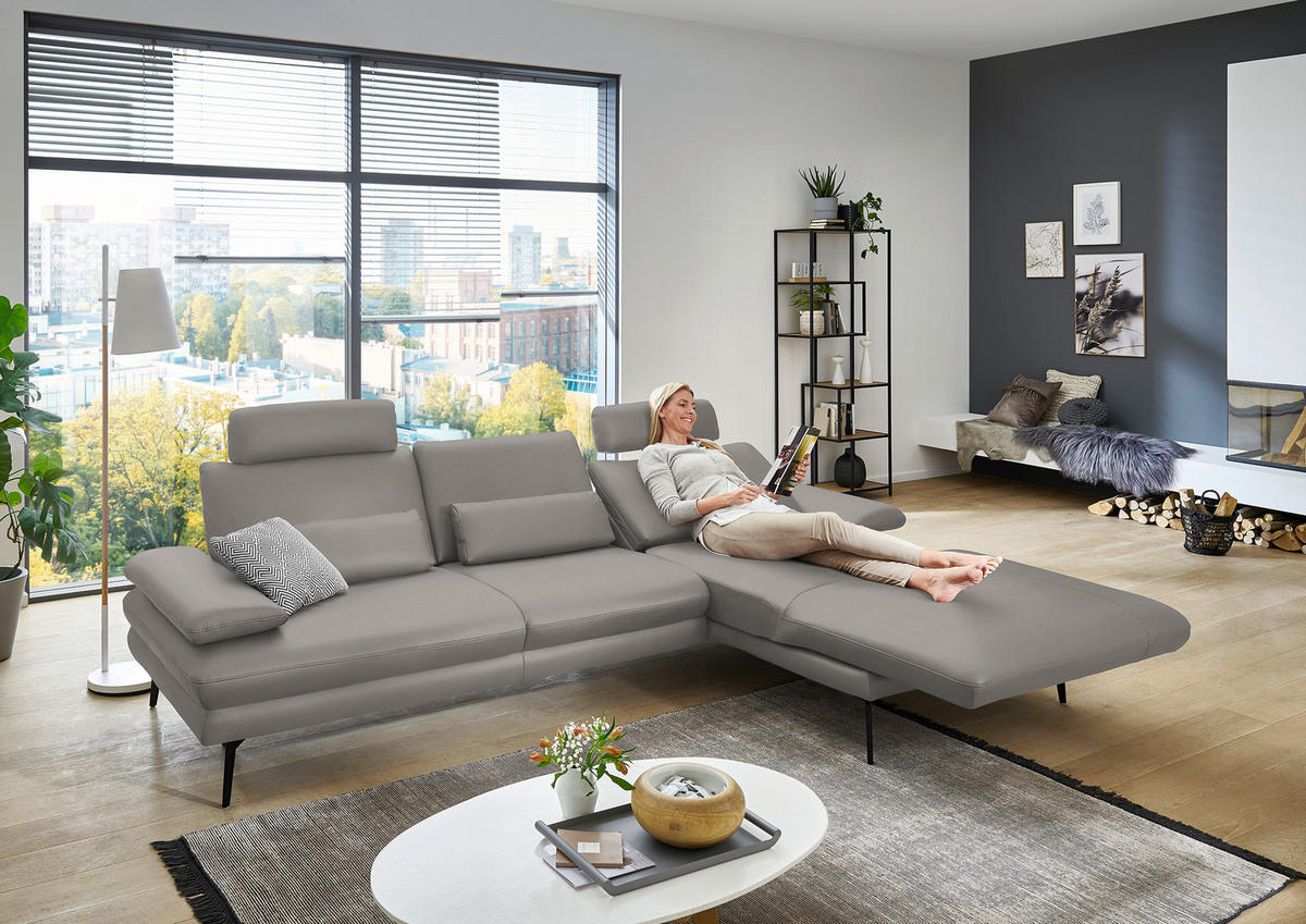 ECKSOFA in Echtleder Silberfarben  - Silberfarben/Schwarz, Design, Leder/Metall (310/180cm) - Dieter Knoll