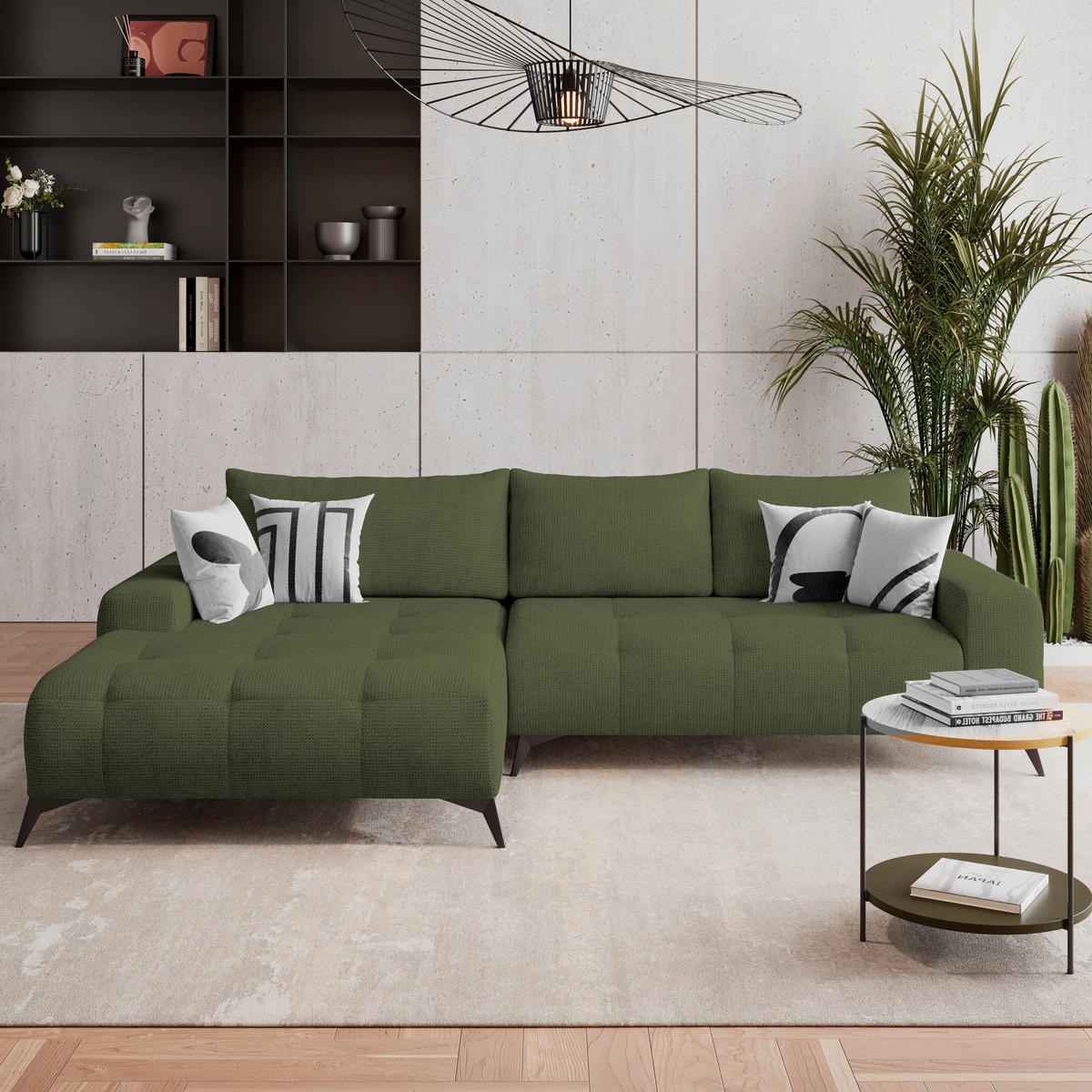 ECKSOFA MAURO Waldgrün Flachgewebe  - Waldgrün/Schwarz, Trend, Textil/Metall (175/290cm) - MID.YOU