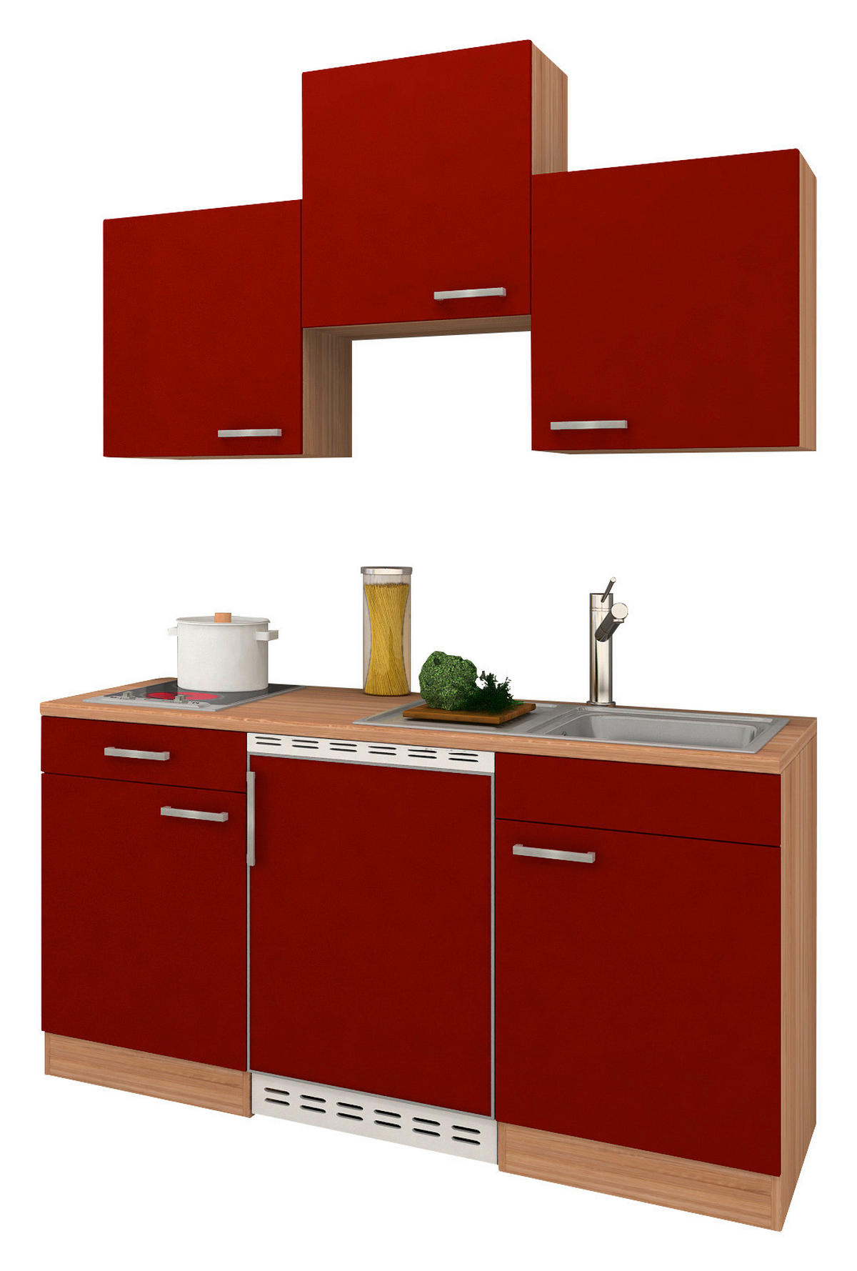 MINIKÜCHE 150 cm   in Rot  - Rot, Basics, Holzwerkstoff (150cm) - Respekta