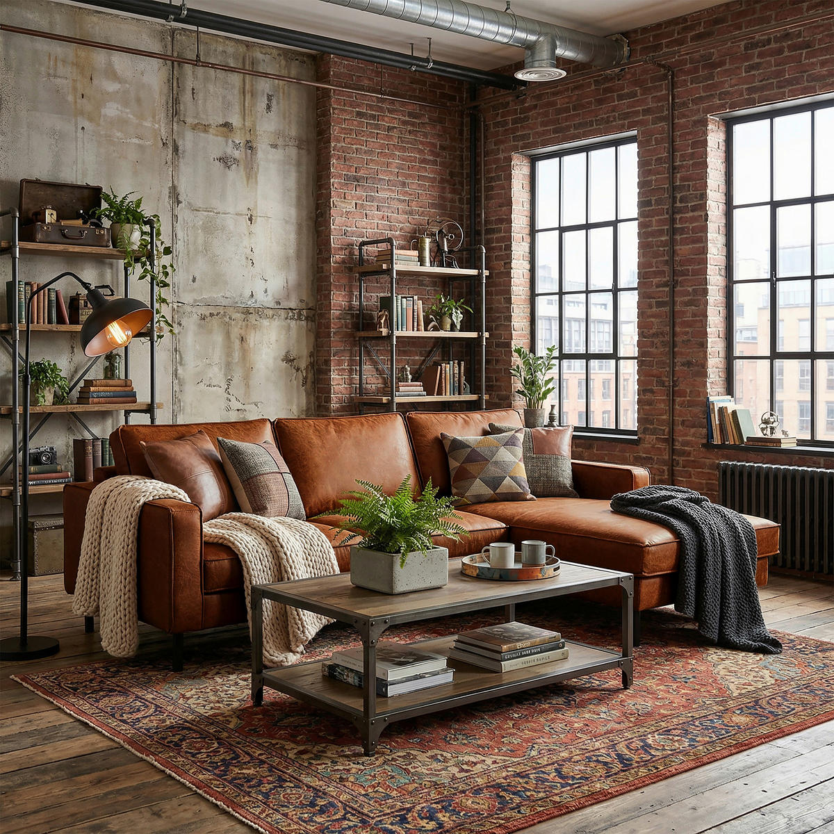 ECKSOFA Cognac Echtleder Lederlook Rücken echt  - Cognac/Schwarz, Design, Leder/Textil (166/238cm) - Livetastic