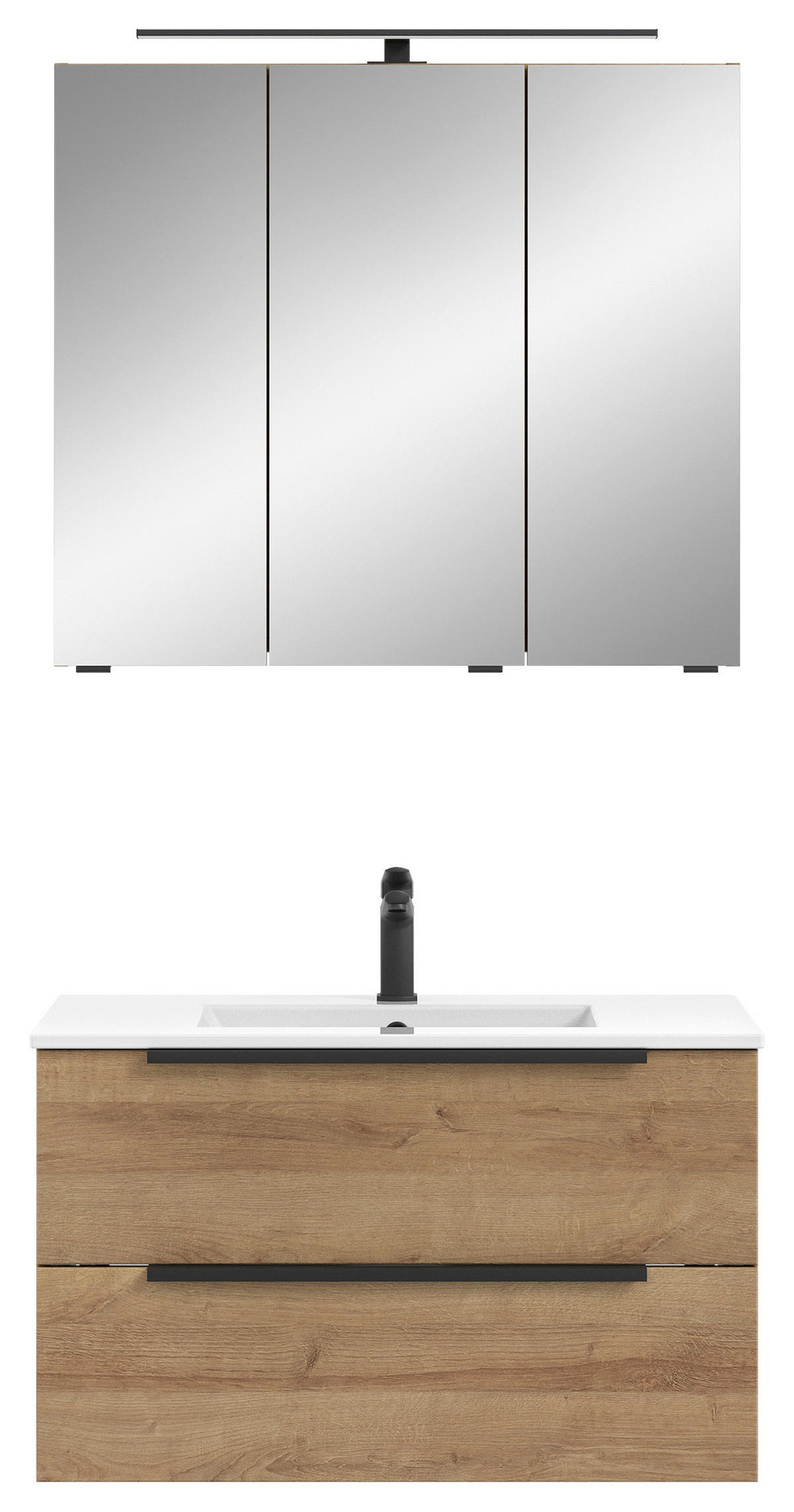 BADEZIMMER 2-teilig  in 81 cm  - Eichefarben/Schwarz, Natur, Glas/Keramik (81cm) - Sadena