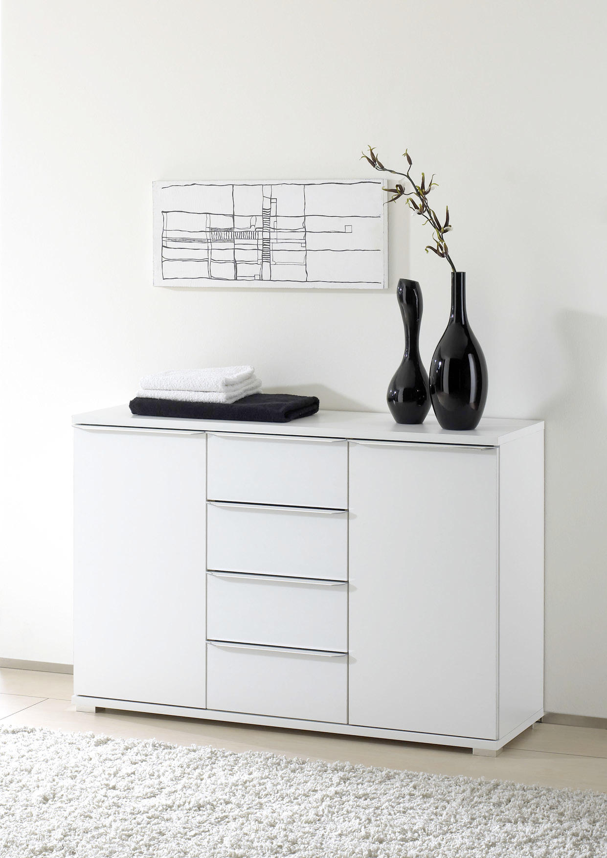 KOMMODE  in 120/80/40 cm  - Chromfarben/Weiß, Design, Glas/Holzwerkstoff (120/80/40cm) - Moderano