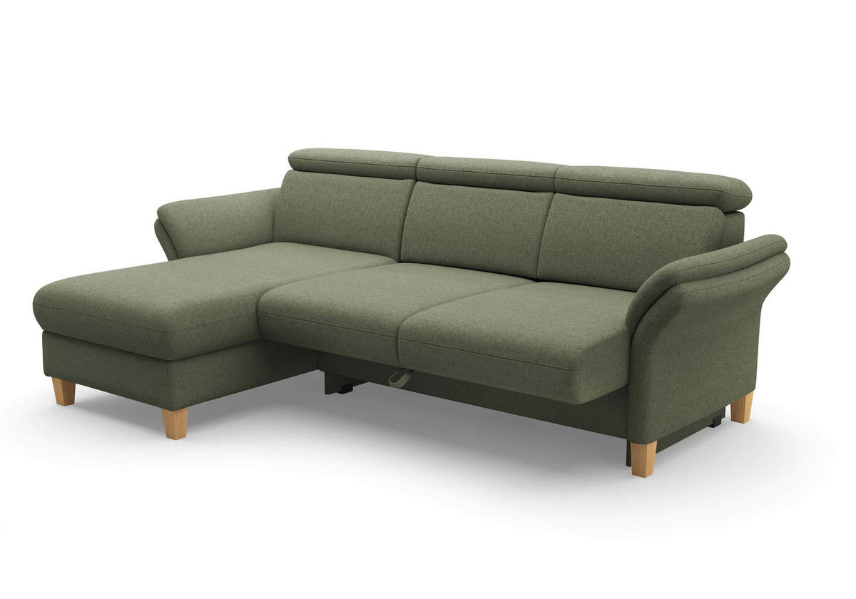 ECKSOFA GLENDALE E Olivgrün Flachgewebe  - Eichefarben/Olivgrün, KONVENTIONELL, Holz/Textil (166/253cm) - Sit & More