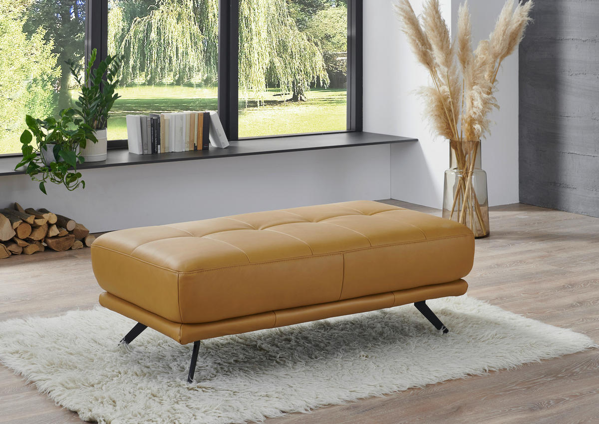 ECKSOFA Echtleder Currygelb  - Currygelb/Schwarz, Konventionell, Leder/Metall (343/193cm) - Beldomo Premium