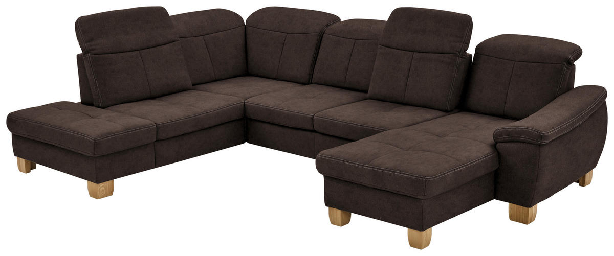 WOHNLANDSCHAFT in Mikrofaser Dunkelbraun  - Wildeiche/Dunkelbraun, Konventionell, Holz/Textil (243/343/185cm) - Voleo
