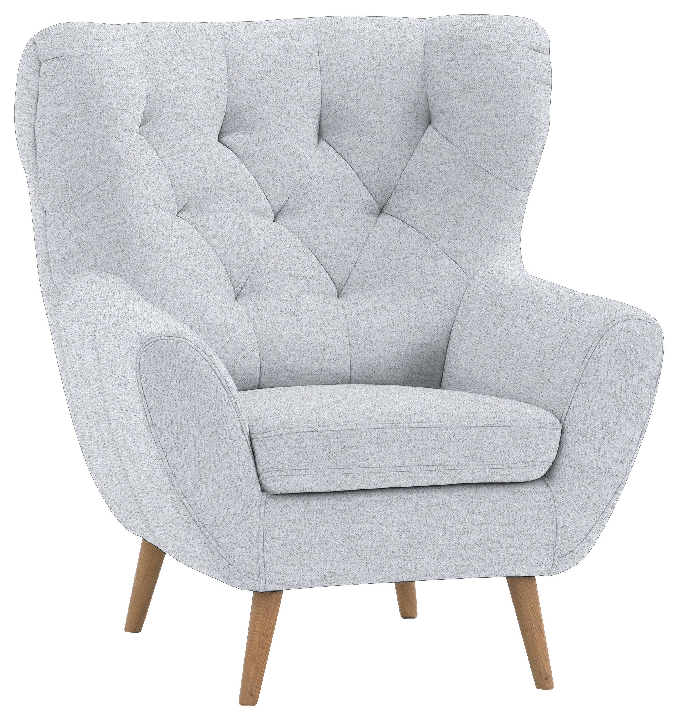 OHRENSESSEL Webstoff Hellgrau  - Eichefarben/Hellgrau, Design, Holz/Textil (87/101/95cm) - Stylife