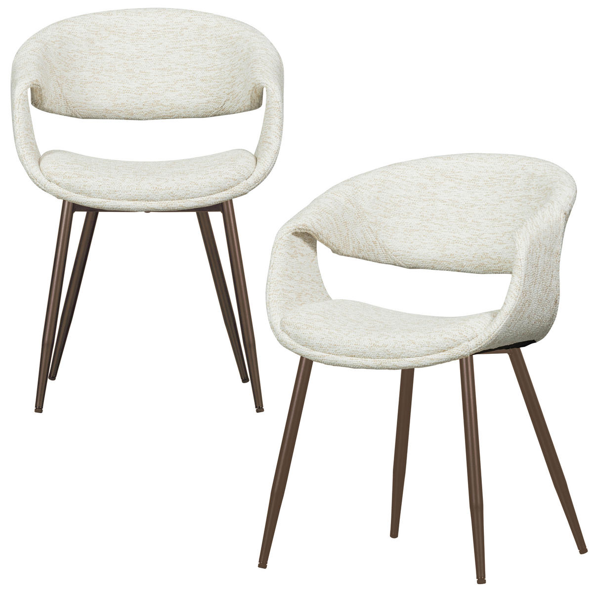 ARMLEHNSTUHL-SET 2 Stück  Webstoff  - Naturfarben/Kupferfarben, MODERN, Textil/Metall (57/78/57cm) - Livetastic