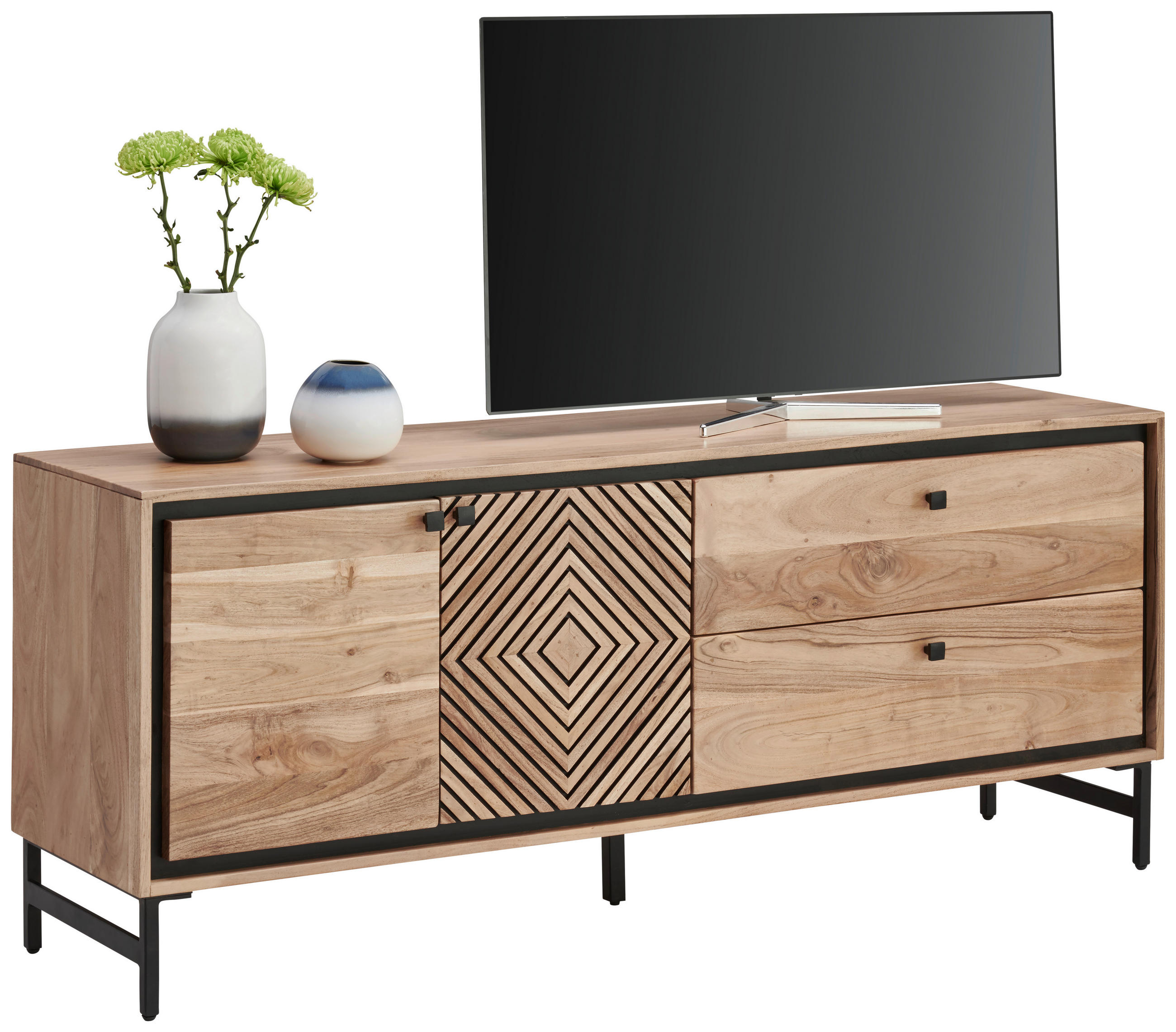 Ambia Home NÍZKA KOMODA, akácia, čierna, farba akácie, 160/65/40 cm