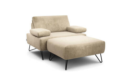 SESSELSET in Samt Naturfarben  - Schwarz/Naturfarben, Design, Textil/Metall (114-142/85/86-94cm) - SENSOO