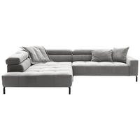 ECKSOFA Grau Cord Rücken echt, Kopfteilverstellung, Sitzvorzug  - Schwarz/Grau, KONVENTIONELL, Textil/Metall (219/311cm) - Hom`in