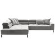 ECKSOFA Grau Cord Rücken echt, Kopfteilverstellung, Sitzvorzug  - Schwarz/Grau, KONVENTIONELL, Textil/Metall (219/311cm) - Hom`in