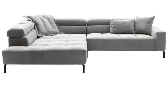 ECKSOFA Grau Cord Rücken echt, Kopfteilverstellung, Sitzvorzug  - Schwarz/Grau, KONVENTIONELL, Textil/Metall (219/311cm) - Hom`in