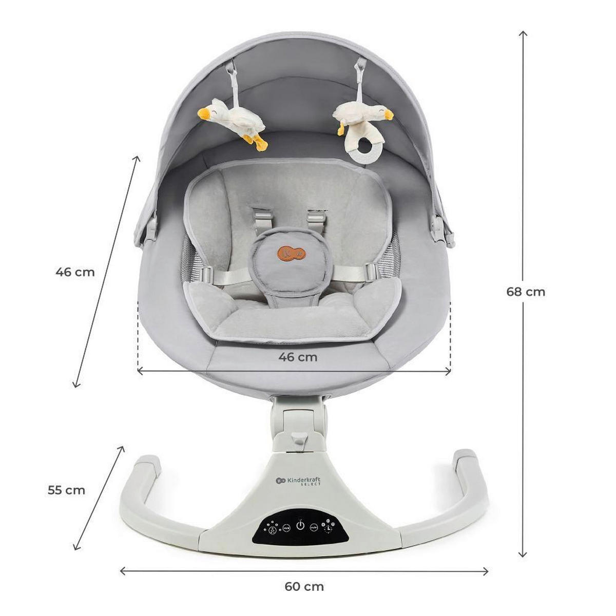 LJULJAČKA ZA BEBE   - svijetlo siva, Basics, metal/tekstil (46-55/46-60/68cm) - kinderkraft