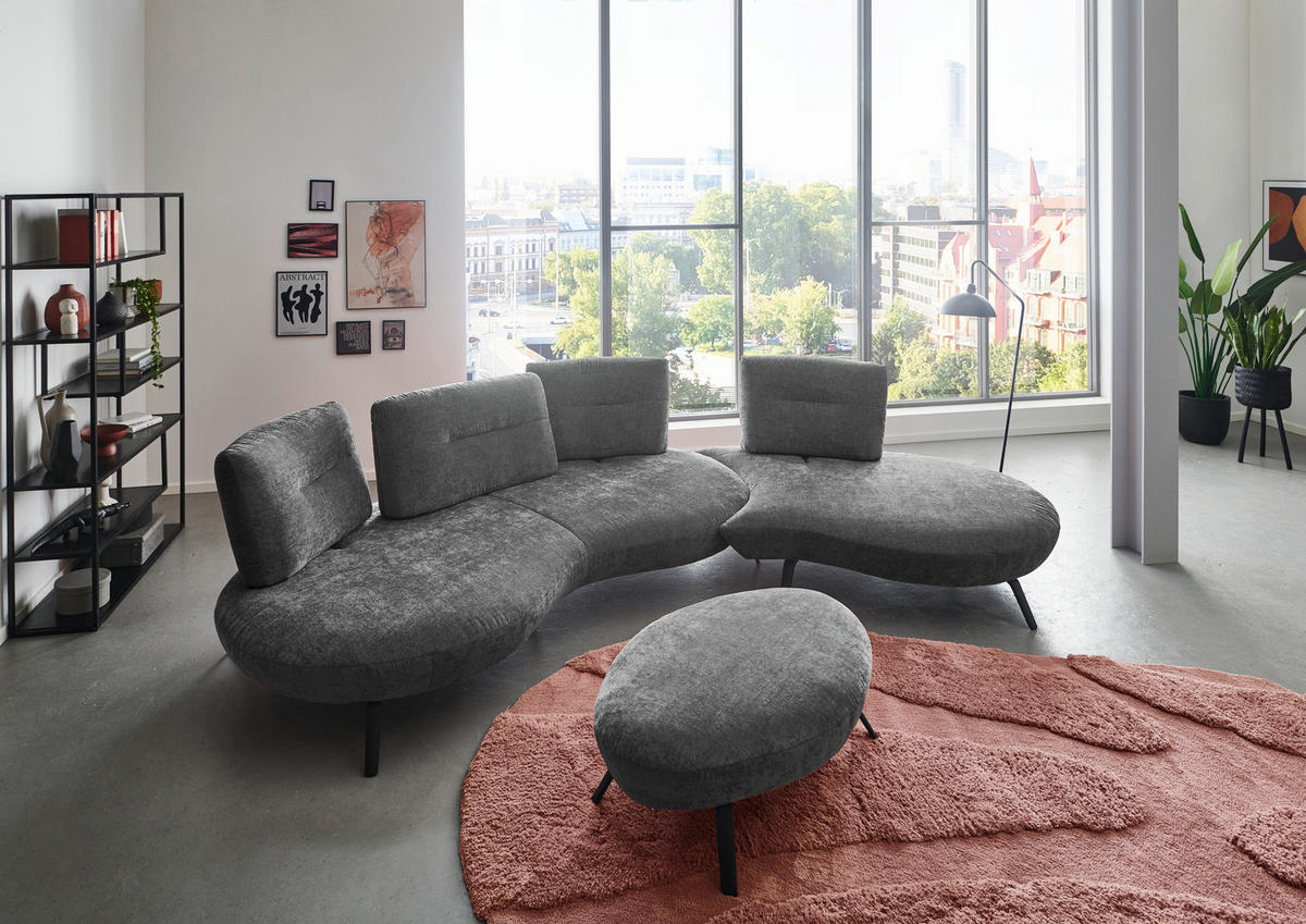 BIGSOFA Flachgewebe Anthrazit  - Anthrazit/Schwarz, Design, Textil/Metall (456/93/138cm) - Moderano
