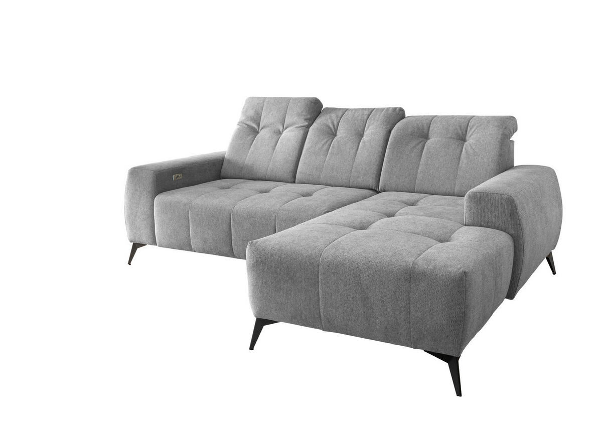 ECKSOFA in Chenille Silberfarben  - Silberfarben/Schwarz, Modern, Textil/Metall (258/180cm) - Livetastic