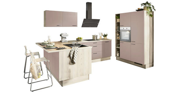 ECKKÜCHE  in Rosa, Tannenholzfarben  - Tannenholzfarben/Schwarz, Design, Holzwerkstoff/Metall (121,6/280/150cm) - Xora