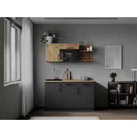 MINIKÖK 145 cm   i grå, ek Artisan  - ek Artisan/grå, Trend, metall/trämaterial (145cm) - Respekta