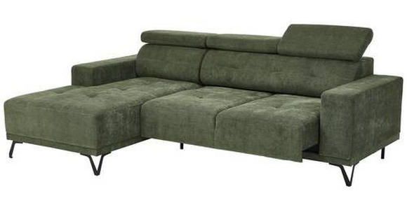 ECKSOFA in Chenille Olivgrün  - Schwarz/Olivgrün, KONVENTIONELL, Textil/Metall (178/264cm) - Hom`in