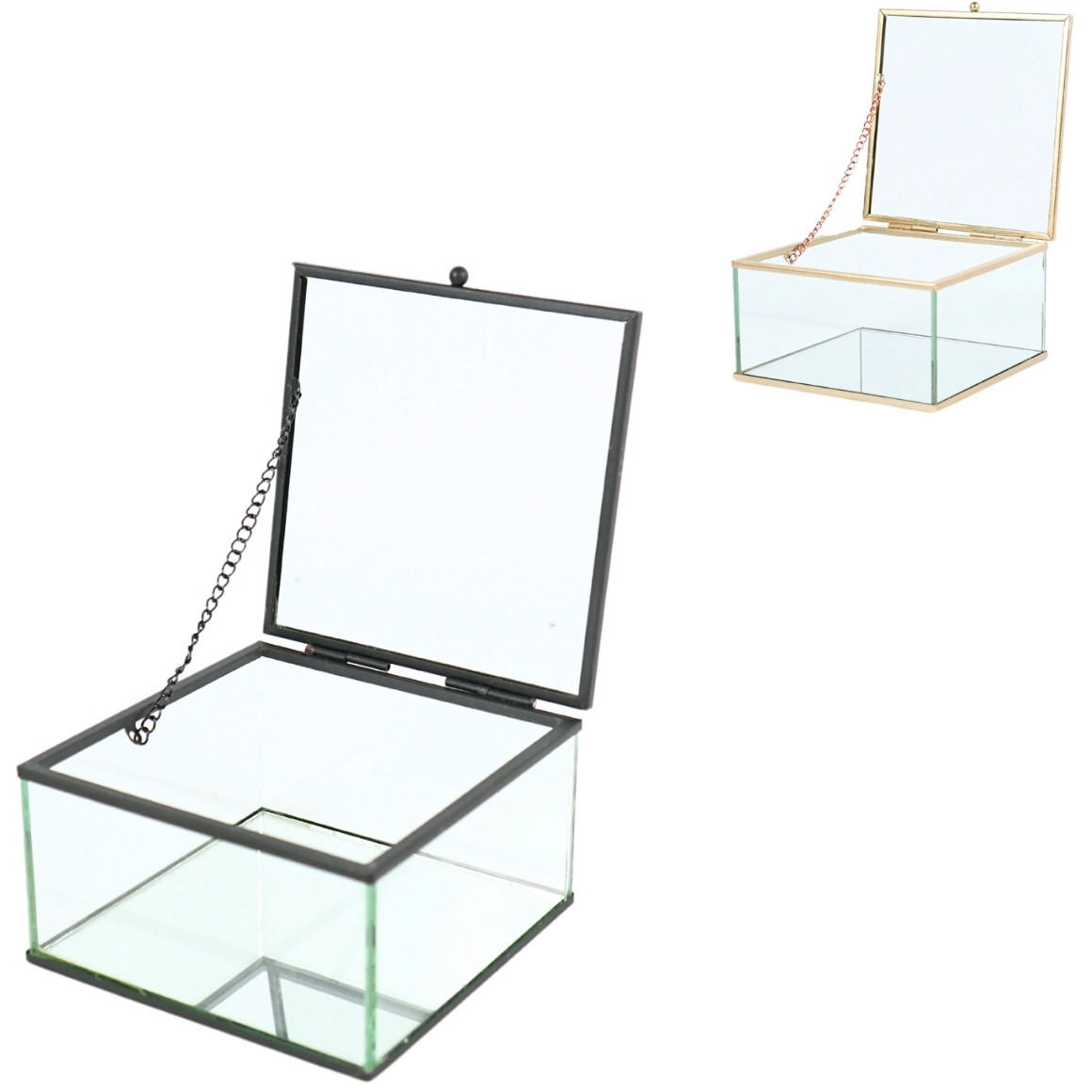 KUTIJA ZA NAKIT  12/11.5/7 cm     - zlatne boje/crna, Basics, staklo (12/11.5/7cm)