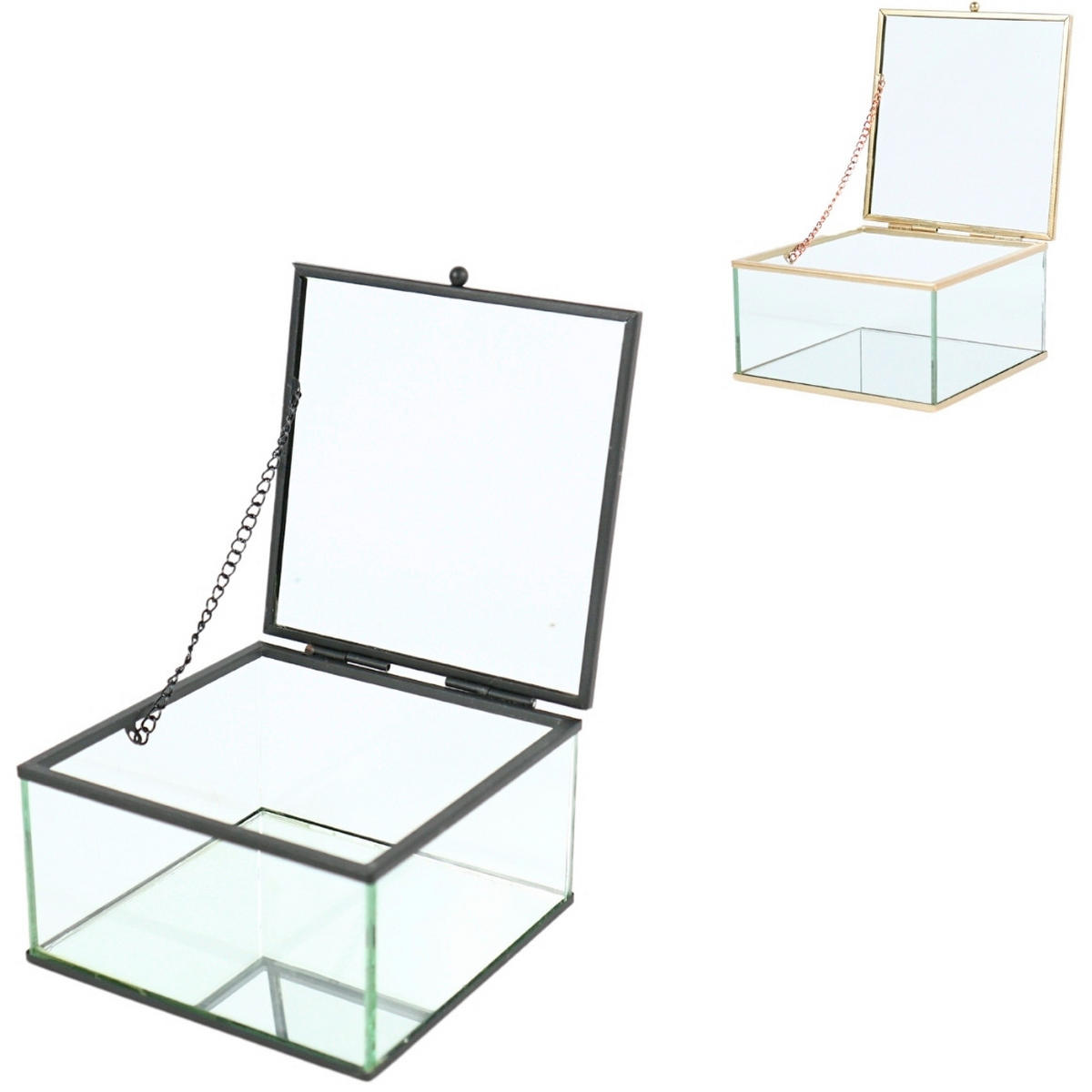 KUTIJA ZA NAKIT  12/11.5/7 cm     - zlatne boje/crna, Basics, staklo (12/11.5/7cm)