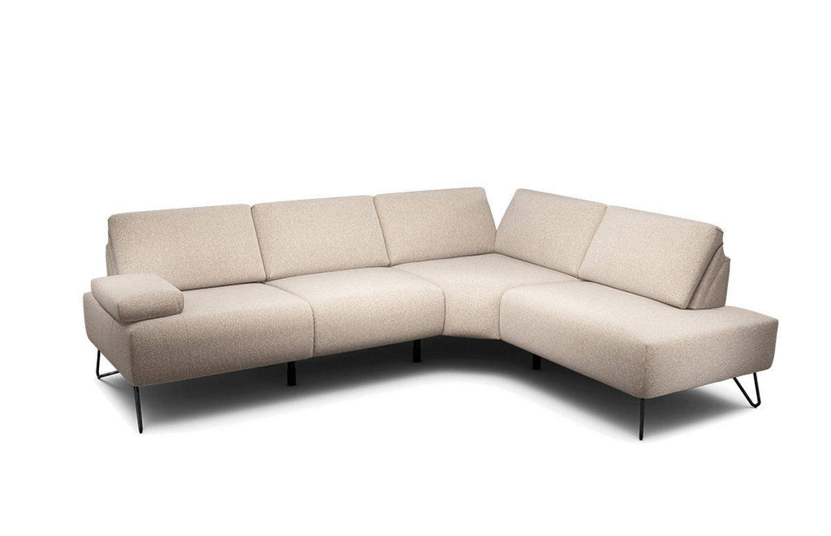 ECKSOFA in Chenille Sandfarben  248-263/193 cm  - Sandfarben/Schwarz, Design, Textil/Metall (248-263/193cm) - SENSOO