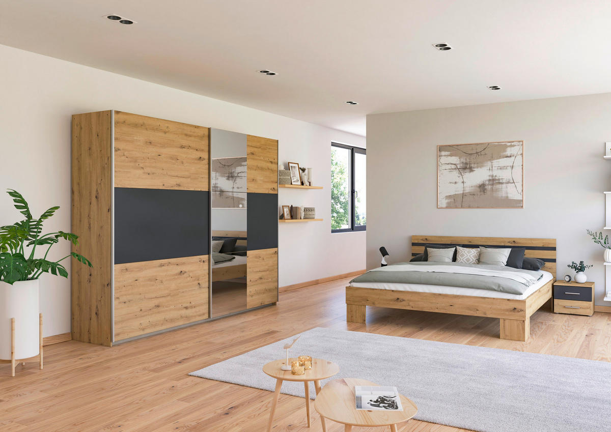 SCHWEBETÜRENSCHRANK 261/210/59 cm 2-türig Grau, Eiche Artisan  - Alufarben/Eiche Artisan, KONVENTIONELL, Holzwerkstoff/Metall (261/210/59cm)