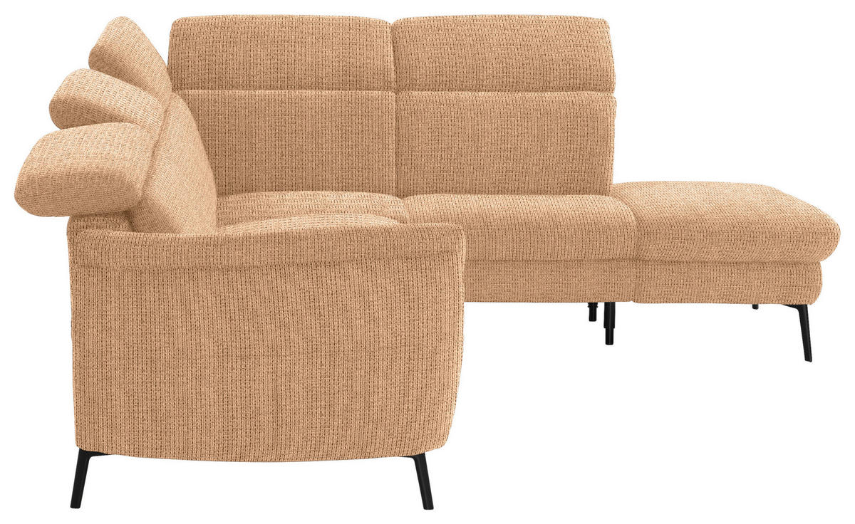 ECKSOFA in Struktur Cognac  - Cognac/Schwarz, Modern, Textil/Metall (275/235cm) - Cantus