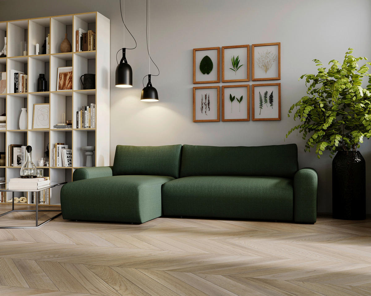 ECKSOFA Grün  - Creme/Schwarz, Design, Kunststoff/Textil (246/150cm) - Livetastic