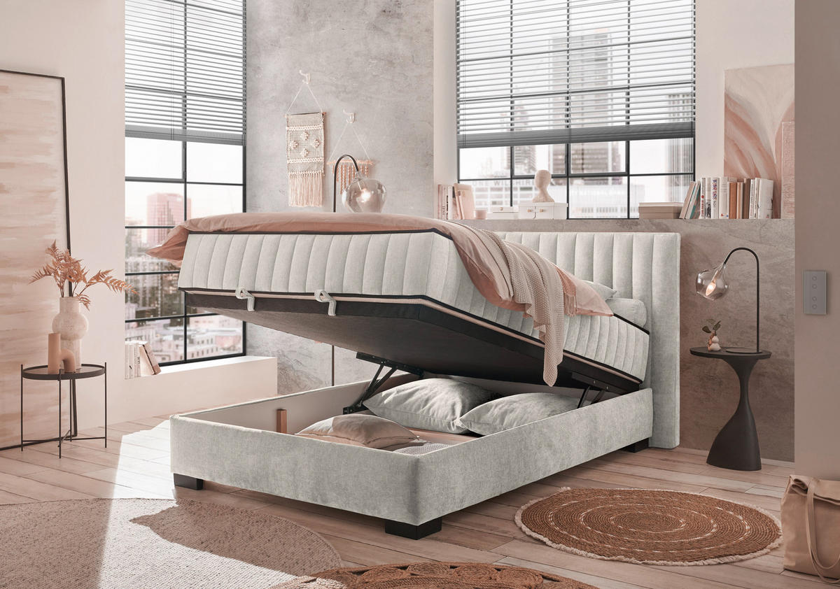 BOXBETT 140/200 cm  in Beige  - Beige/Schwarz, Modern, Holzwerkstoff/Kunststoff (140/200cm) - MID.YOU