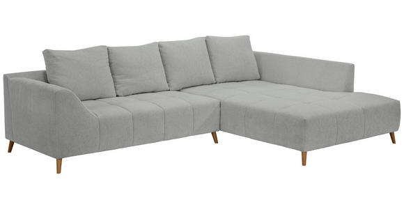 ECKSOFA Grau Flachgewebe  inkl. Rückenkissen, Rücken echt  - Buchefarben/Grau, KONVENTIONELL, Holz/Textil (306/202cm) - Carryhome