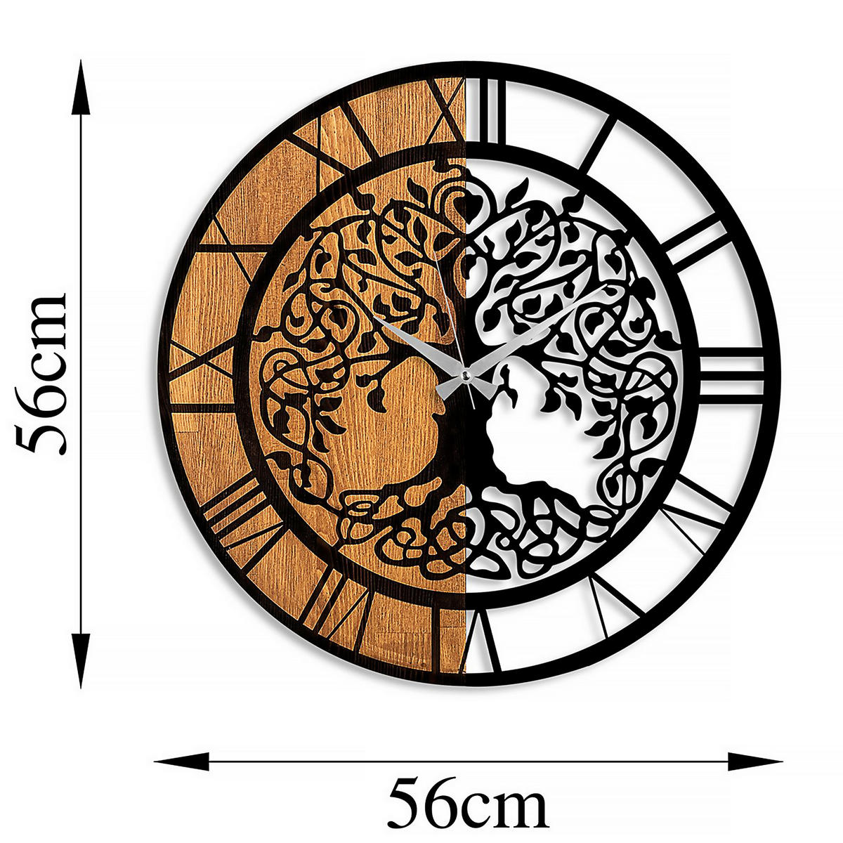 WANDUHR Schwarz, Walnussfarben 56/56/3 cm  - Walnussfarben/Schwarz, LIFESTYLE, Metall (56/56/3cm)