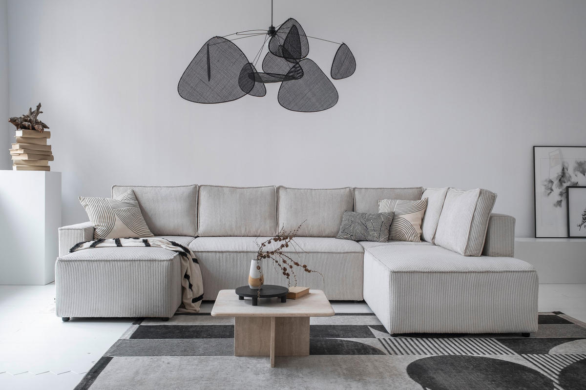 SJEDEĆA GARNITURA tekstil  bež   - bež/crna, Design, tekstil/plastika (156/322/194cm) - MID.YOU