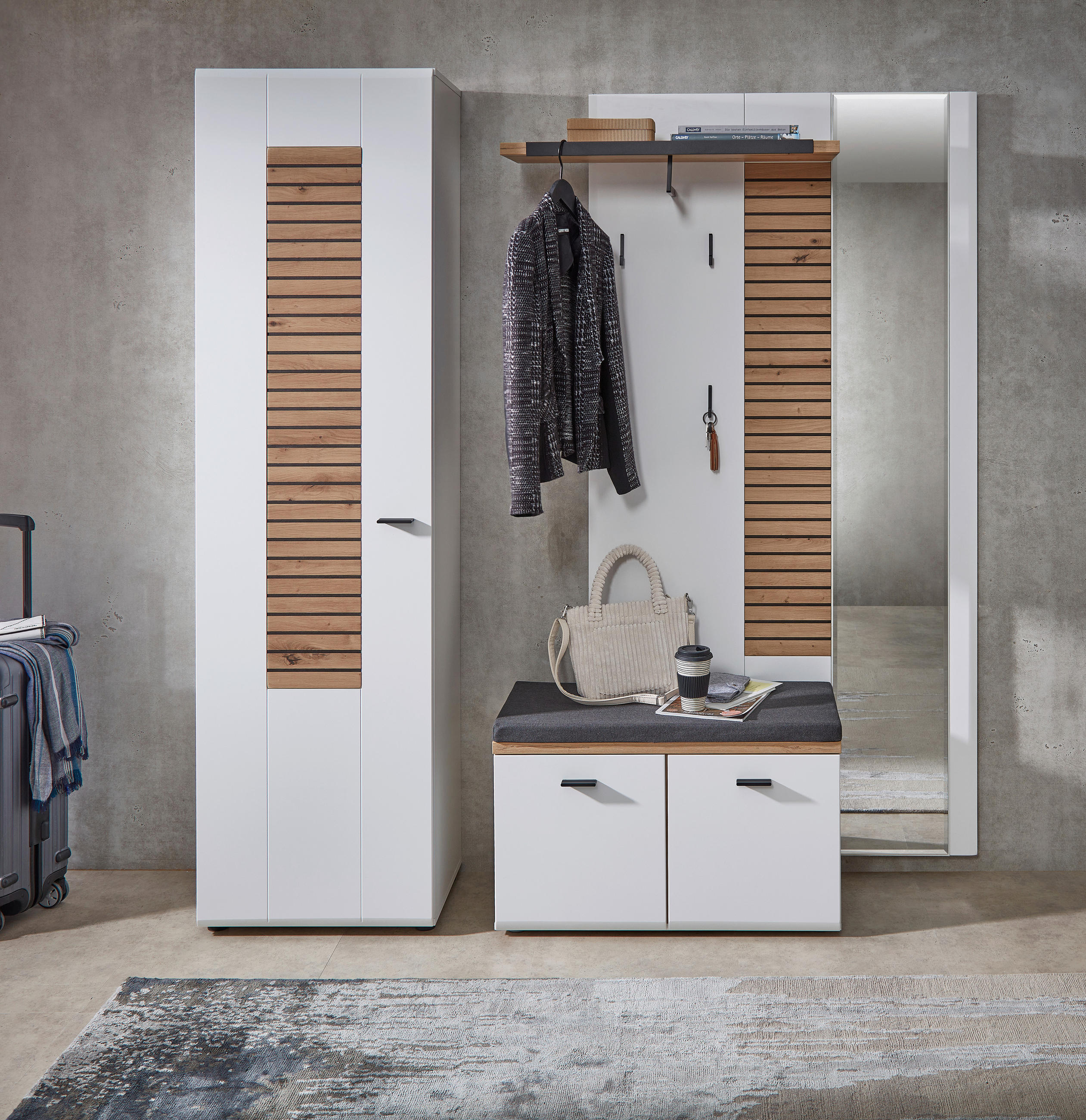 GARDEROBENPANEEL  in 117/193/34 cm  - Schwarz/Weiß, Design, Glas/Holzwerkstoff (117/193/34cm) - Livetastic