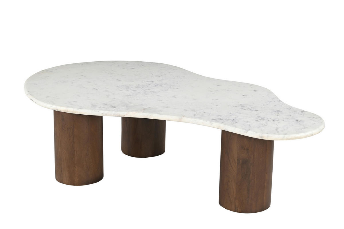 COUCHTISCH 135/80/40 cm Mangoholz massiv wellenförmig Braun, Weiß  - Braun/Weiß, Design, Holz/Stein (135/80/40cm) - MID.YOU