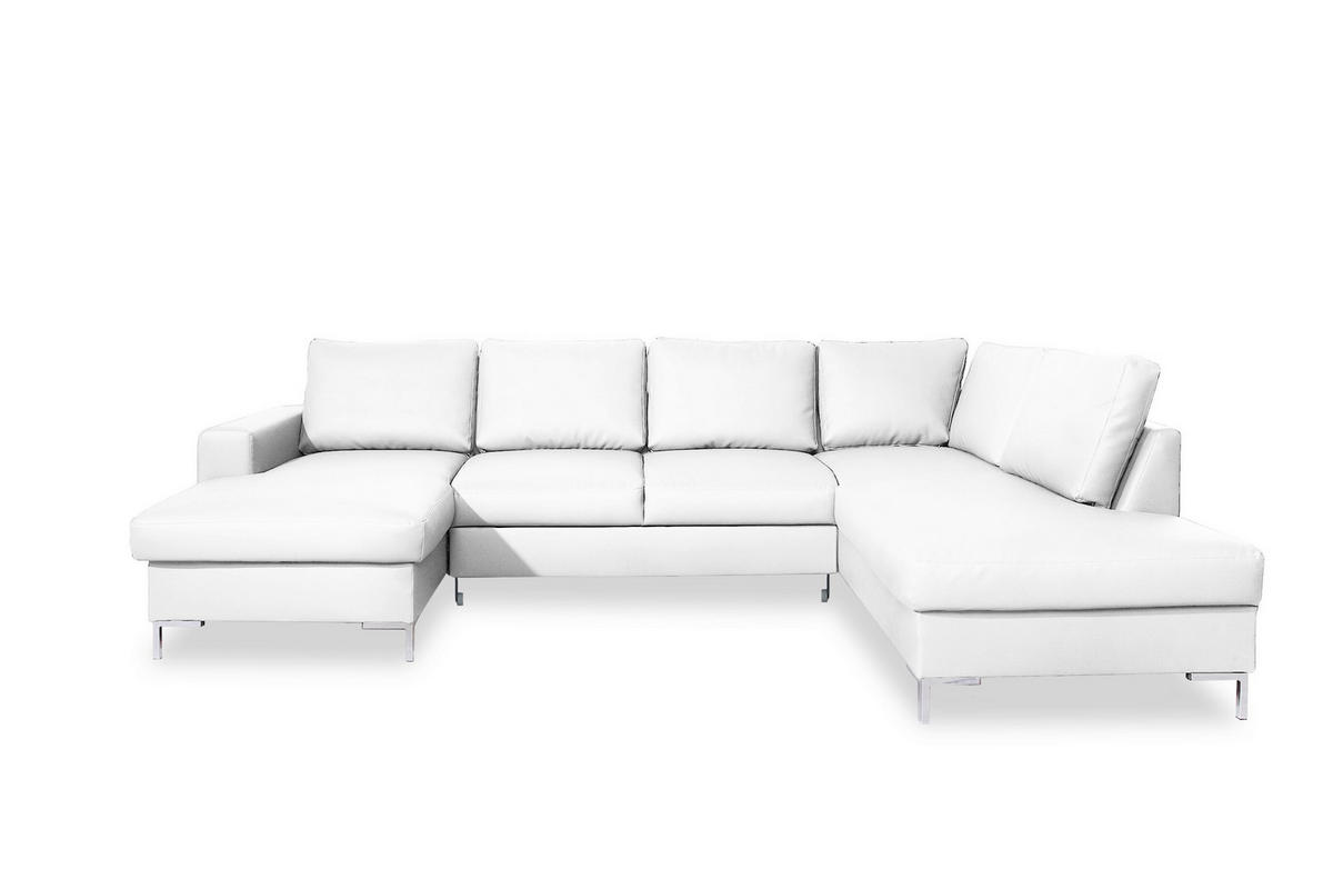 WOHNLANDSCHAFT Lederlook Weiss  - Weiss/Silberfarben, Design, Leder/Metall (148/303/197cm) - MID.YOU