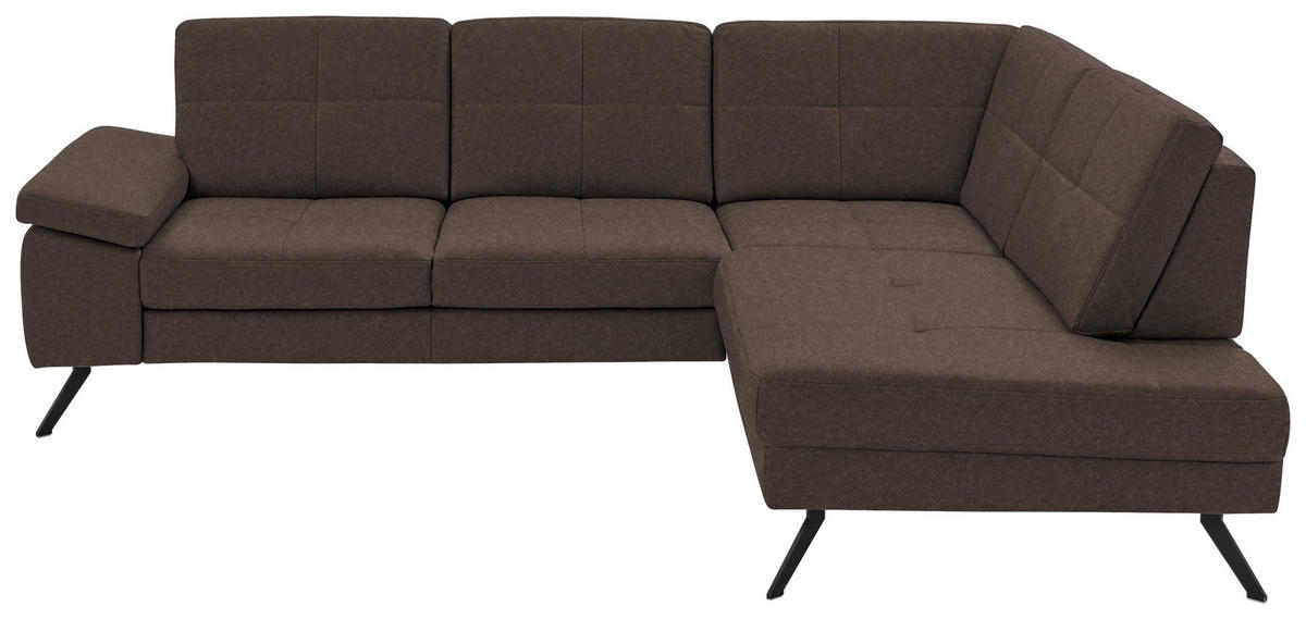 ECKSOFA in Lederlook, Mikrofaser Dunkelbraun  261/220 cm  - Dunkelbraun/Schwarz, Design, Textil/Metall (261/220cm) - Beldomo System