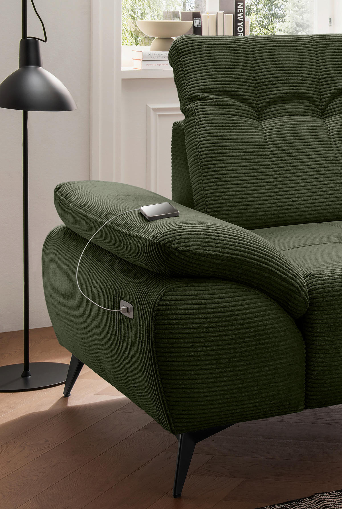 ECKSOFA Cord Dunkelgrün  - Dunkelgrün/Schwarz, Modern, Textil/Metall (280/180cm) - Livetastic