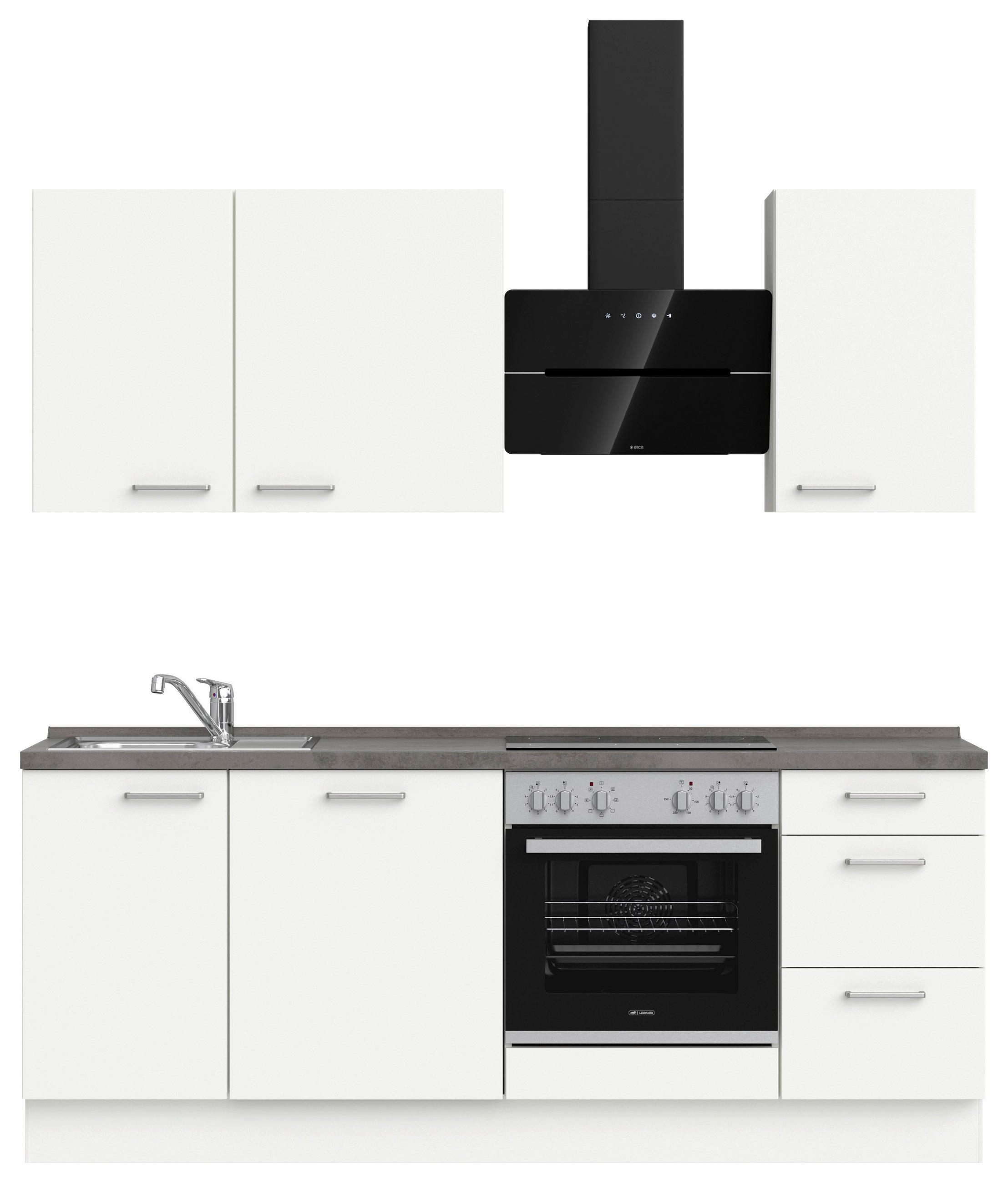 BUCĂTĂRIE FĂRĂ ELECTROCASNICE  - alb/culoare inox, Modern, metal/material pe bază de lemn (210cm) - Nobilia